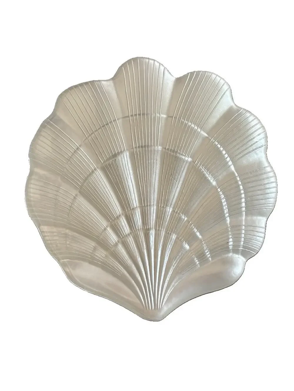 Vintage Frosted Opalescent Glass Clam Shell Serving Platter Plate Coastal 11”